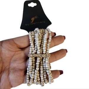 NWT G by Gennaro Rhinestone Beaded Gold Toned Stretch Bracelet